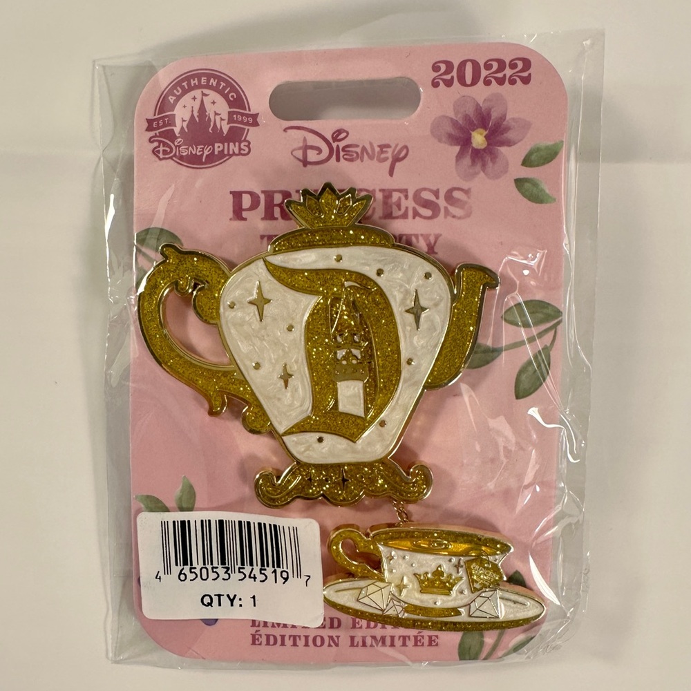 Disneyland Teapot and Teacup Princess Tea Party Gold and White Pin Set NWT